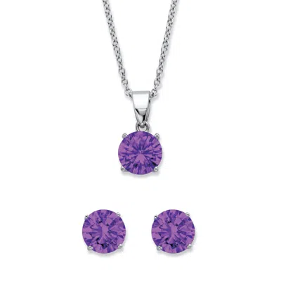 Palm Beach Jewelry Birthstone Solitaire Pendant And Stud Earring Set In Silvertone In Purple