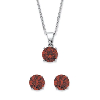 Palm Beach Jewelry Birthstone Solitaire Pendant And Stud Earring Set In Silvertone In Red