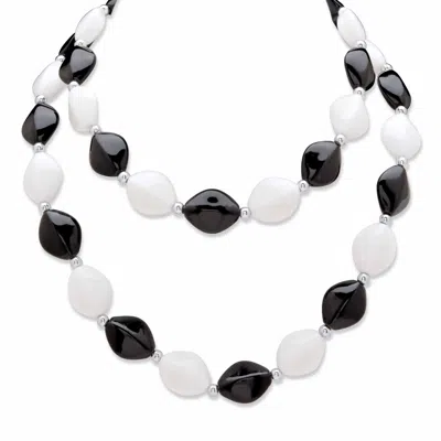 Palm Beach Jewelry Black And White Beaded Lucite Silvertone Necklace 29"