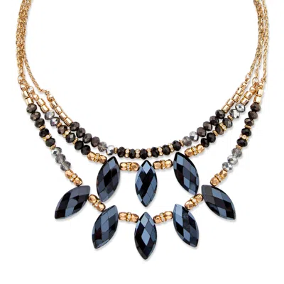 Palm Beach Jewelry Black Aurora Borealis Crystal Multi-strand Goldtone Necklace 18"-20.5"
