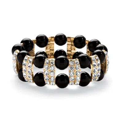 Palm Beach Jewelry Black Beaded Bracelet With Crystal Accents In Yellow Gold Tone
