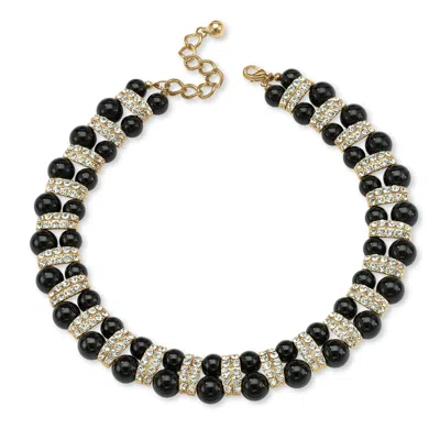 Palm Beach Jewelry Black Beaded Necklace With Crystal Accents In Yellow Goldtone