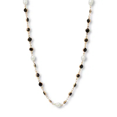Palm Beach Jewelry Black Crystal And Pearl Gold Ion-plated Stainless Steel Long Necklace, 40 Inches In Silver
