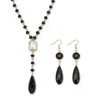 Palm Beach Jewelry Black Crystal Goldtone Drop Necklace And Crystal Earrings, 2-piece Set In Black