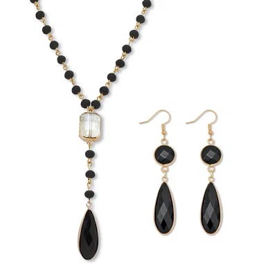 Palm Beach Jewelry Black Crystal Goldtone Drop Necklace And Crystal Earrings, 2-piece Set