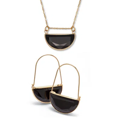 Palm Beach Jewelry Black Crystal Goldtone Geometric Necklace And Earrings Set