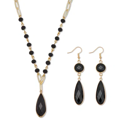 Palm Beach Jewelry Black Crystal Goldtone Vintage-inspired Necklace And Earring Set