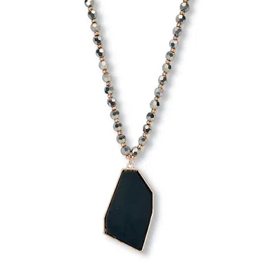 Palm Beach Jewelry Black Crystal Pendant Goldtone Drop Necklace 34-inch