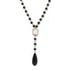 Palm Beach Jewelry Black Crystal Pendant Goldtone Y Necklace 24-inch, Plus 2-inch Extension