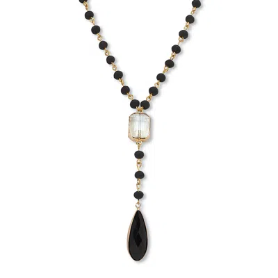 Palm Beach Jewelry Black Crystal Pendant Goldtone Y Necklace 24-inch, Plus 2-inch Extension