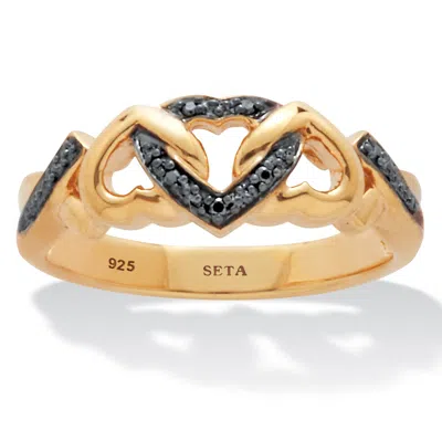 Palm Beach Jewelry Black Diamond Accent 18k Yellow Gold-plated Sterling Silver Hearts Promise Ring