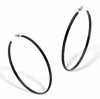 Palm Beach Jewelry Black Enamel And Silvertone Open Hoop Earrings 2.75"