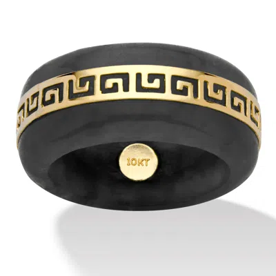 Palm Beach Jewelry Black Jade 10k Yellow Gold "greek Key" Ring