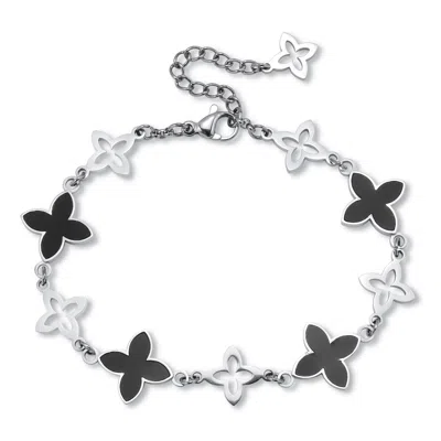 Palm Beach Jewelry Black Onyx Stainless Steel Clover Bracelet 7-inch