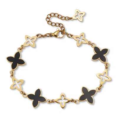 Palm Beach Jewelry Black Onyxl Gold Ion-plated Clover Bracelet 7-inch