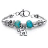 Palm Beach Jewelry Blue Beaded Bali-style Elephant Charm Antiqued Silvertone Bracelet 7.5"