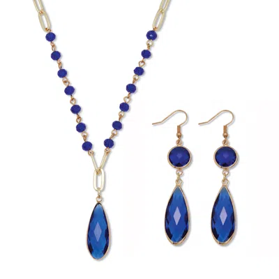 Palm Beach Jewelry Blue Crystal Goldtone Vintage-inspired Necklace And Earring Set