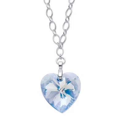 Palm Beach Jewelry Blue Heart-shaped Crystal Silvertone Rolo-link Necklace 16.5"