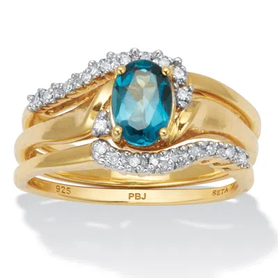 Palm Beach Jewelry Blue Topaz Gold-plated Silver Bridal Ring Set In Yellow