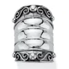 Palm Beach Jewelry Bohemian Cigar Band-style Antiqued .925 Sterling Silver Scroll Wide Ring In White