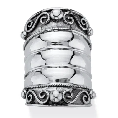 Palm Beach Jewelry Bohemian Cigar Band-style Antiqued .925 Sterling Silver Scroll Wide Ring In White
