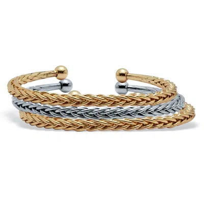 Palm Beach Jewelry Braided Goldtone And Silvertone Cuff Bracelets 6 Inch, 3-piece Set
