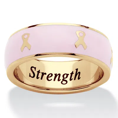 Palm Beach Jewelry Breast Cancer Awareness Pink Enamel Inscribed Ribbon Eternity Band In Yellow