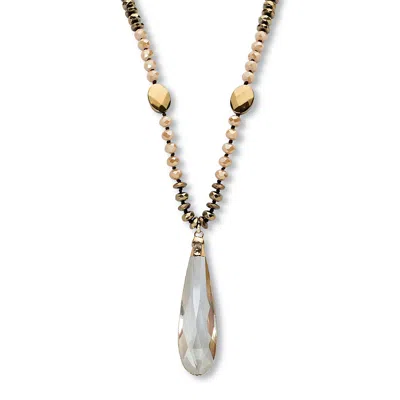 Palm Beach Jewelry Brown Faceted Crystal Pendant Goldtone Drop Necklace 32-inch