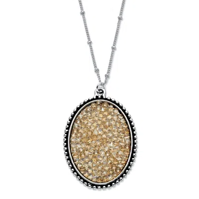 Palm Beach Jewelry Butterscotch Crystal Antiqued Silvertone Necklace With Beaded Chain 18"-20" In Yellow