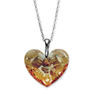 Palm Beach Jewelry Butterscotch Faceted Crystal Silvertone Heart-shaped Pendant Necklace 16"-18" In Yellow
