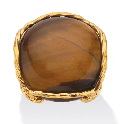 Palm Beach Jewelry Cabochon-shaped Genuine Tiger's Eye Gold-plated Channel-set Pillow Ring In Brown