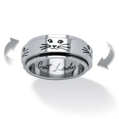 Palm Beach Jewelry Cat Lady Spinner Ring In Black Ip Stainless Steel In White