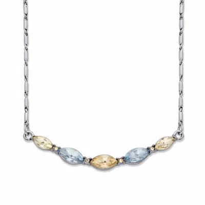 Palm Beach Jewelry Champagne And Aquamarine Crystal Silvertone Barrel-link Bib Necklace 17"-19" In Yellow