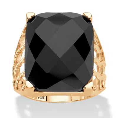 Palm Beach Jewelry Checkerboard Onyx Gold-plated Sterling Silver Ring In Yellow