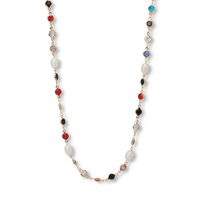 Palm Beach Jewelry Colorful Crystal And Pearl Yellow Gold Ion-plated Long Necklace, 40 Inches In Multi