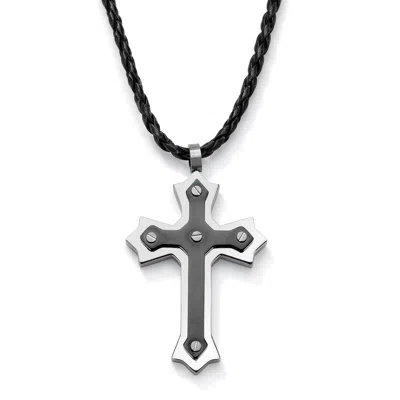 Palm Beach Jewelry Cross Pendant And Cord Necklace In Black Ion-plated Stainless Steel