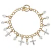 Palm Beach Jewelry Cross-shaped And Round Crystal Goldtone Charm Toggle Bracelet 7.5"