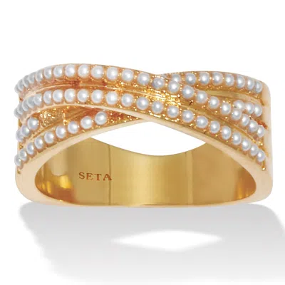 Palm Beach Jewelry Crossover Pave Pearl 14k Gold-plated Ring In Yellow