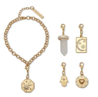 Palm Beach Jewelry Crystal 14k Yellow Gold-plated Interchangeable Charm Bracelet Set, 6.75 Inch