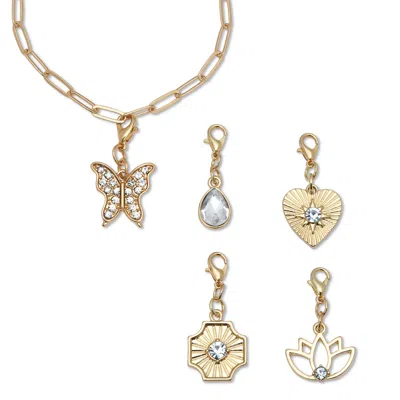 Palm Beach Jewelry Crystal 14k Yellow Gold-plated Interchangeable Charm Bracelet Set, 6.75 Inch