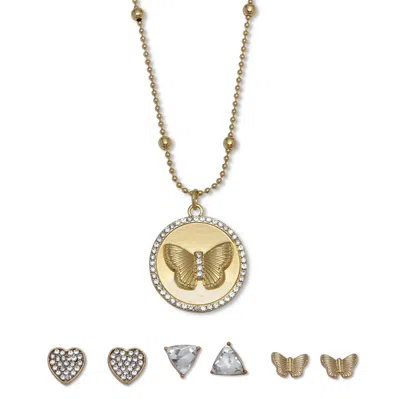 Palm Beach Jewelry Crystal 14k Yellow Gold-plated Pendant Necklace And Earrings Set, 16 Inch Chain In White