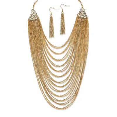 Palm Beach Jewelry Crystal Accent Goldtone 2-piece Waterfall Necklace And Earring Set 22"-25"