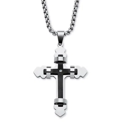 Palm Beach Jewelry Crystal Accent Gothic Layered Necklace Black Ion-plated Stainless Steel