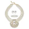 Palm Beach Jewelry Crystal And Sim. Pearl Goldtone Necklace Earring And Bracelet Set 17"-19" 8mm