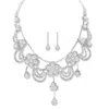 Palm Beach Jewelry Crystal And Simulated Pearl Silvertone Floral Necklace And Earrings 14"-18"