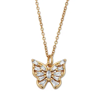 Palm Beach Jewelry Crystal Butterfly Gold Ion-plated Stainless Steel Pendant Necklace, 22 Inches In White