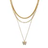 Palm Beach Jewelry Crystal Butterfly Pendant Gold Ion-plated Multistrand Necklace Set 16-22 Inch In White