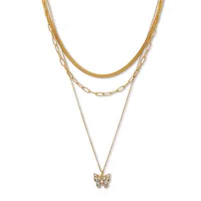 Palm Beach Jewelry Crystal Butterfly Pendant Gold Ion-plated Multistrand Necklace Set 16-22 Inch In White