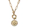 Palm Beach Jewelry Crystal Coin Pendant Gold Ion-plated Stainless Steel Necklace, 17 Inches