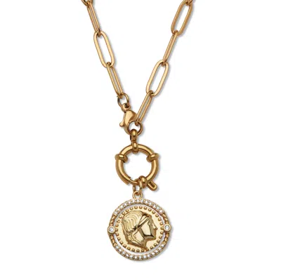 Palm Beach Jewelry Crystal Coin Pendant Gold Ion-plated Stainless Steel Necklace, 17 Inches In Yellow